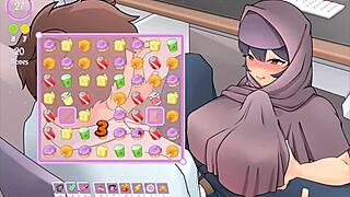 My muslim boss gives titjob under desk in hentai game.