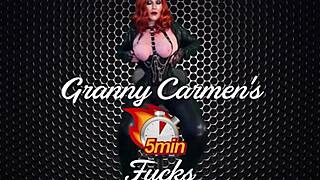 Amateur granny's leather cock and cum scene