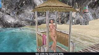 Cute girl in 3d cartoon, does she pose sexy on beach and shower?