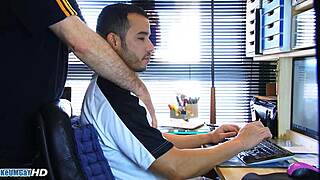 European delivery boy gets a sensual massage with oil and rubs his ass