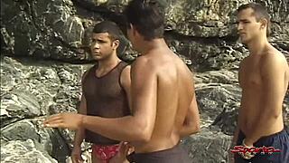 Two Big Hard Dicked Dudes Mouth Fucking Tanned Twink Beachside