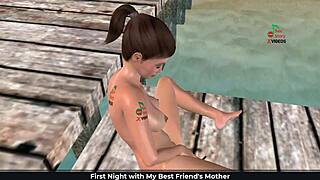 Animated 3D Cartoon Porn Video of Cute Girl Masturbating on Beach with Fingers and Banana