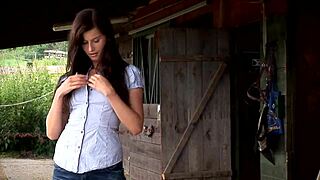 megan cox fingers her pussy outdoors, getting hot in the hay!