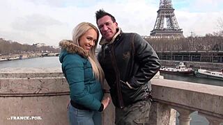 Sextape of a real couple on a honeymoon in paris, bent over for doggystyle, she whispers.