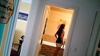 Pretty babe bathes in pool, close up on natural tits and ass.