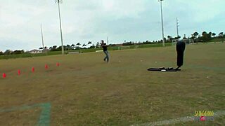 A football player goes home with her coach and they have sex