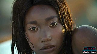 Ebony beauty mimi desuka strips naked in pool