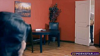 busty office slut in stockings bends over for anal