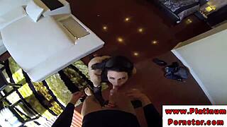 Brunette Pornstar in Leather Lingerie Bound Tight, Sucking Cock Hard While Getting Pounded Relentlessly.