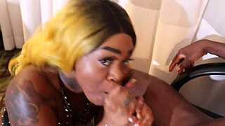 Dumb Ebony Slut Sucks Her Step Dad's Big Black Monster Cock While Shaking Ass