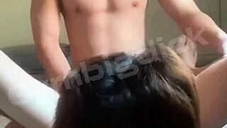 Couple gay asian amateur handsome fucking bareback with monster cock in lingerie.