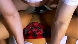 Petite Latina Student Blushes At Muscular Man In Apartment