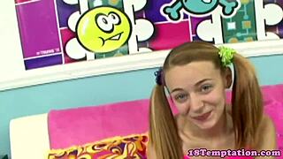 Petite teen amateur sucking and tugging cock close up