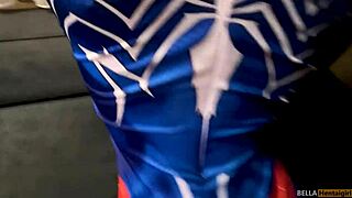 Spider-woman cosplay parody with redhead in hentai style
