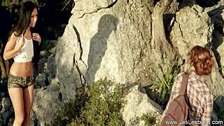 licking and fingering brunette milf outdoors