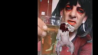 Bisexual sissy male naked peeing and swallowing