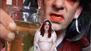 Bisexual sissy male naked peeing and swallowing