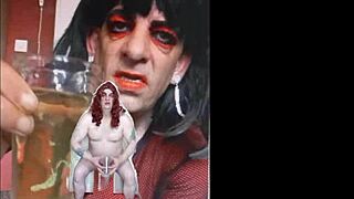 Bisexual sissy male naked peeing and swallowing