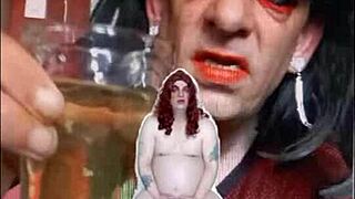 Bisexual sissy male naked peeing and swallowing