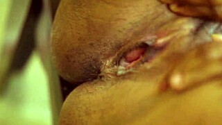 Ebony beauty gets quick bang on desk after massage