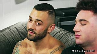 Tattooed Muscle Hunk Bends Over For Anal Creampie With Kissing