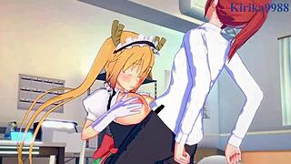 Tohru and Kobayashi in intense futanari sex scenes