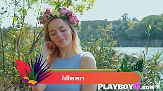 All-natural blonde teen Jillean undresses for a solo striptease