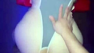 Wife bent over in doggystyle, teasing her old cuckold husband.