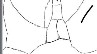 In this hentai, a black bbw is drawn bent over