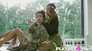 Hot Playboy model Diana Lark poses naked with sexy lesbian milf Lucy M