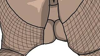 In this hentai, a black bbw is drawn bent over