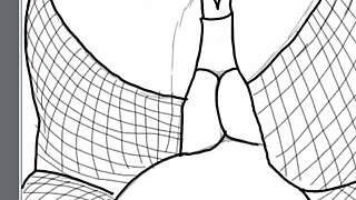 In this hentai, a black bbw is drawn bent over