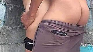 I pinned my brunette neighbor against the wall for a quick encounter