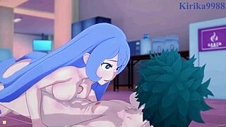 I watched Momo Yaoyorozu and Nejire Hado have intense sex with Izuku Midoriya in this My Hero Academia hentai.