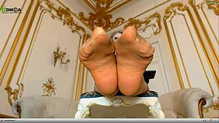 European slut Emma Brooks teases in pantyhose and skirts