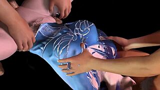 3D big boobs cosplay slut dives into her first gangbang ever! 😍