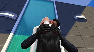Miles Morales Fucks Gwen Stacy on Balcony in Sims 4.