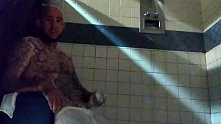 Strokin this big tatted white dick in shower time