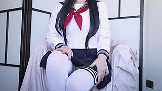 Japanese student learns to squirt with hitachi magic wand