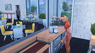 Blonde character bends over in gym animation. She moves outdoors.