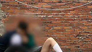 Sexy teen latina fucks her classmate behind classrooms, sucks him in school, mexican whores part 1