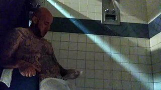 Strokin this big tatted white dick in shower time