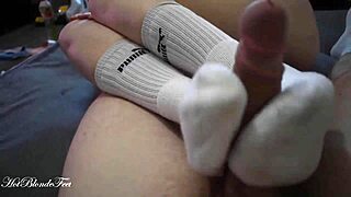 Miley Grey's Long Socks Footjob on Monster Cock!
