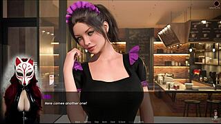 Kate in maid costume shows upskirt in the game