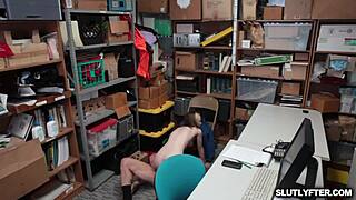 Teen blonde gets punished with a big toy after being caught in the act
