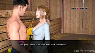 John enjoys licking Mary's blonde-haired pussy in 3D game