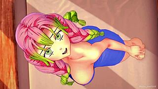 Removing the towel from Mitsuri Kanroji to reveal her big ass and fuck her pussy