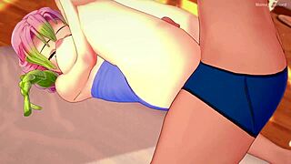 Removing the towel from Mitsuri Kanroji to reveal her big ass and fuck her pussy