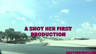 This pretty angel flew cross country for her first porn scene.