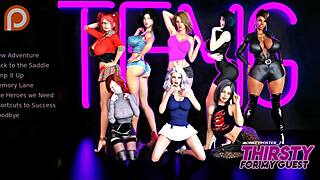 thirsty for guest in hentai game, hard boner on sofa